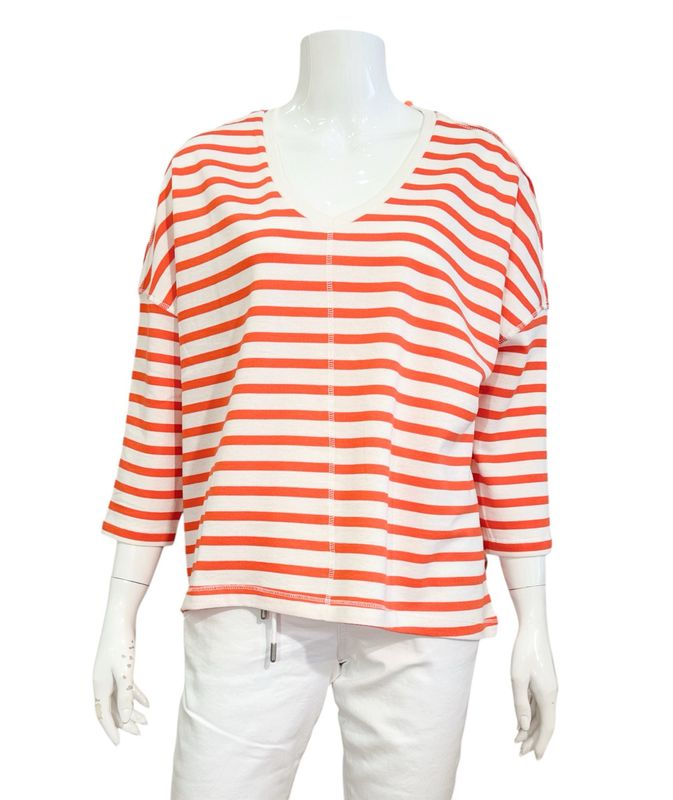 51539 Strickshirt mit V Ausschnitt ecru orange THE SHIRT PROJECT