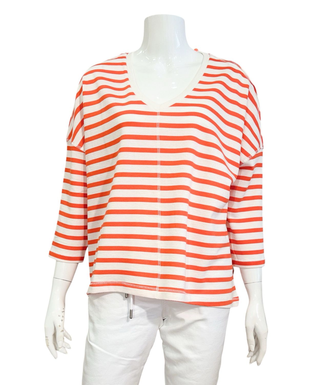 51539 Strickshirt mit V Ausschnitt ecru orange THE SHIRT PROJECT