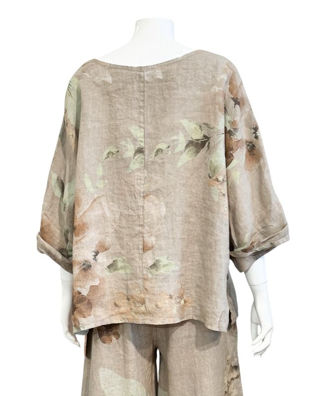 8828 Leinen Blusenshirt taupe gemustert LOVE LINEN NEU