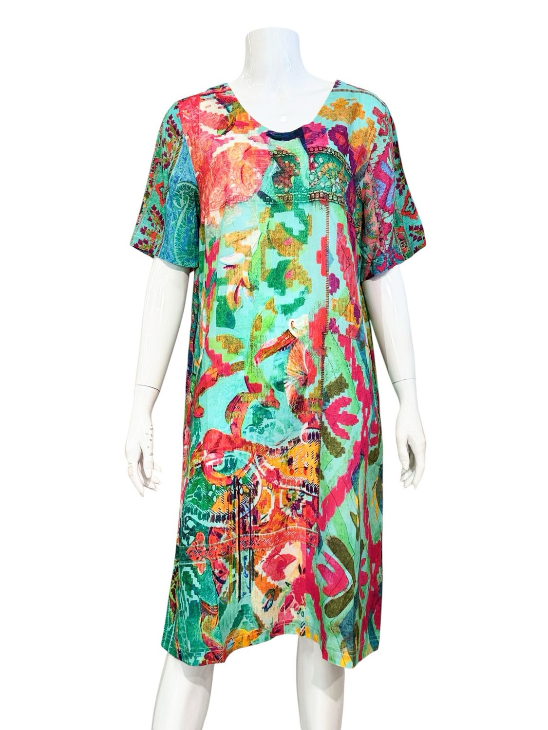 71604 Crafty bunt Kleid in wunderschönem Aquarelldruck ORIENTIQUE NEU