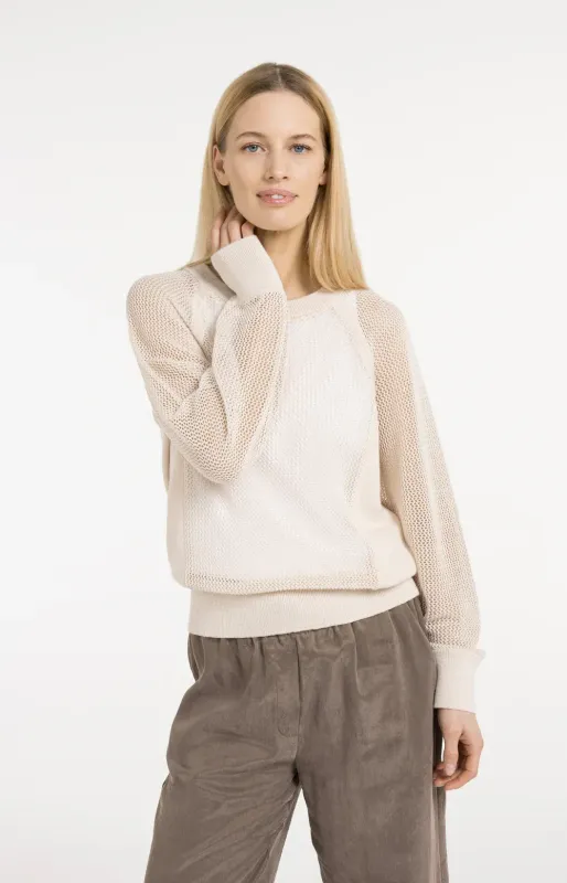 01-000592 Strickpullover in Netzoptik mit Raglanärmeln creme YAYA