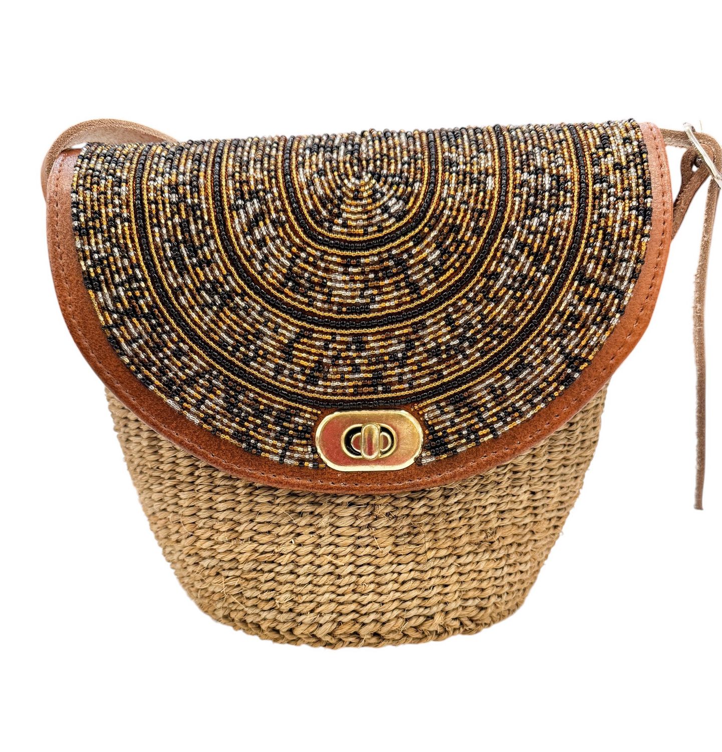 Bucket Bag braun mit Perlenstickerei und langem Trageriemen aus Frankreich Bucket Bag braun mit Perlenstickerei und langem Trageriemen aus Frankreich