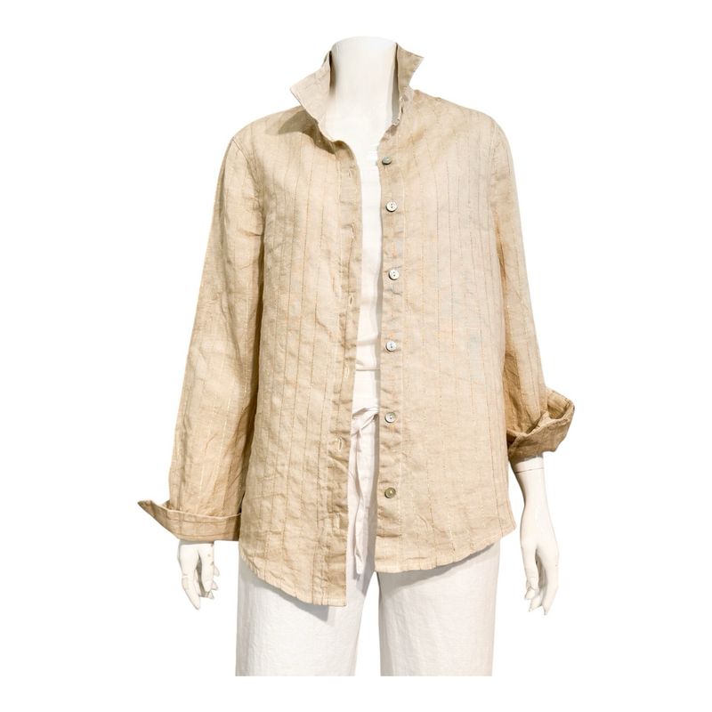 SHR 8184 Leinenbluse mit Lurexstreifen beach sand HARIS COTTON