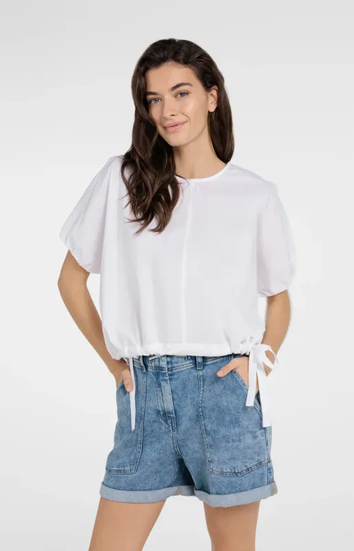 01-701361 Kastiges Oberteil mit verstellbarer Taille und Puffärmeln weiß YAYA