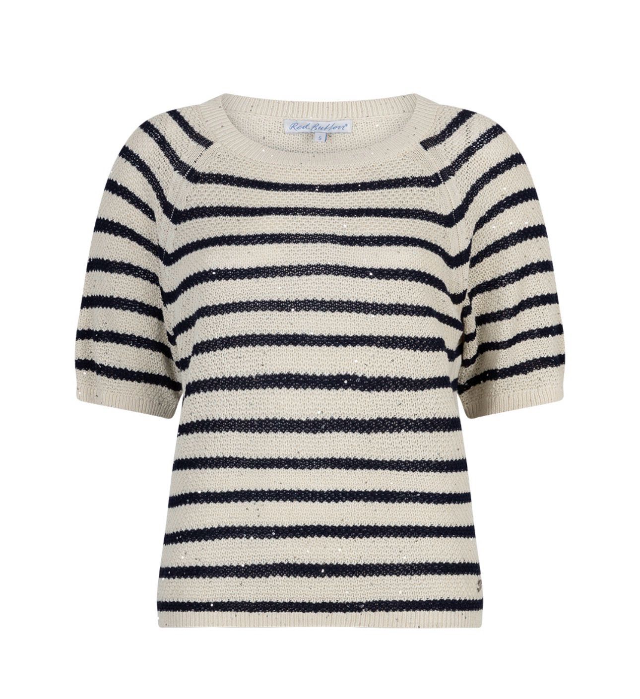SRB4890A Kurzarmpullover navy ecru mit Pailetten RED BUTTON