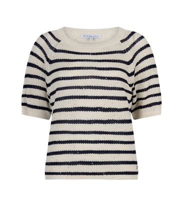 SRB4890A Kurzarmpullover navy ecru mit Pailetten RED BUTTON
