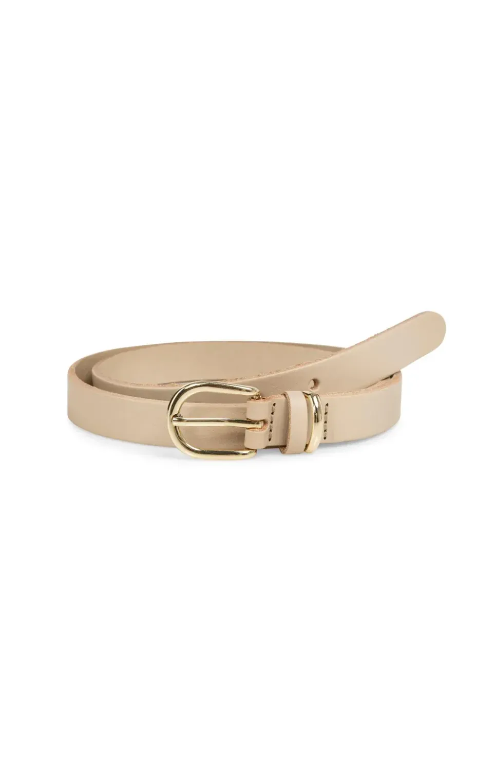 03-403053 schmaler Ledergürtel mit goldfarbener Schnalle semolina brown YAYA