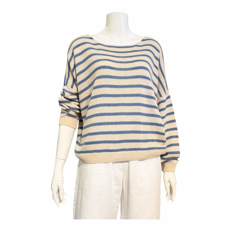 222162 Leichter Stripe BW Mix Pullover in 7 jeans sand BODY TOUCH