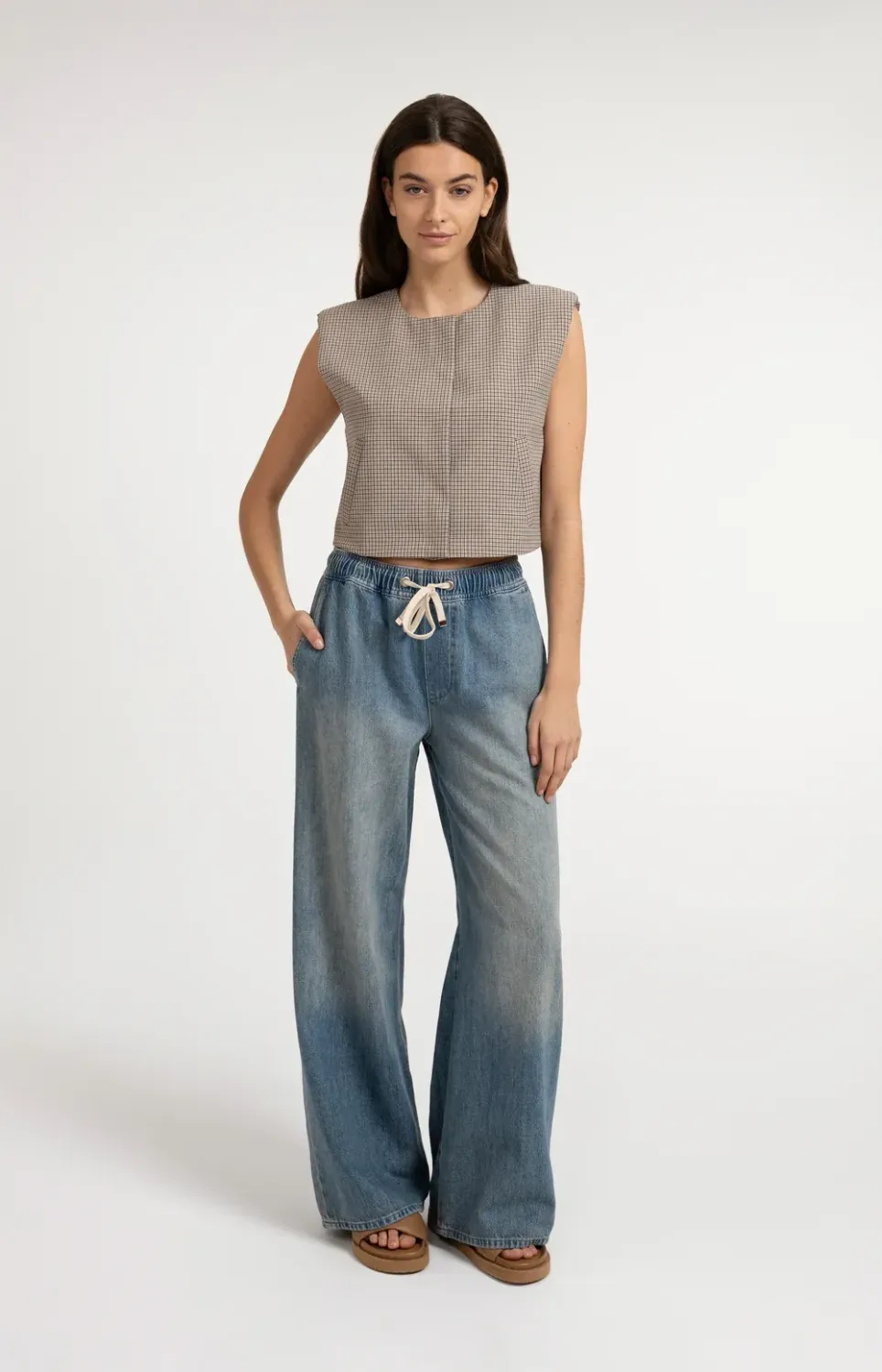 01-311148 mid blue denim Denimhose mit weitem Bein und Kordelzug YAYA 01-311148 mid blue denim Denimhose mit weitem Bein und Kordelzug YAYA