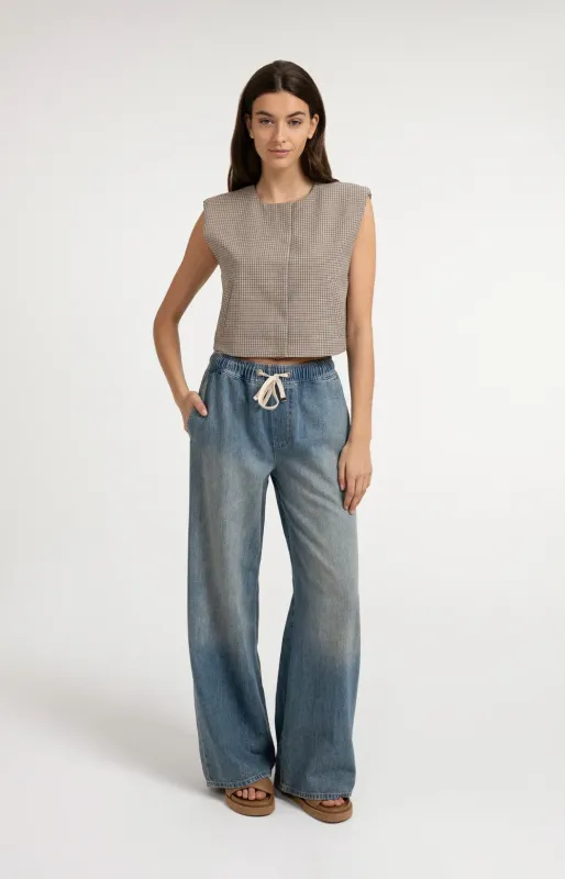 01-311148 mid blue denim Denimhose mit weitem Bein und Kordelzug YAYA