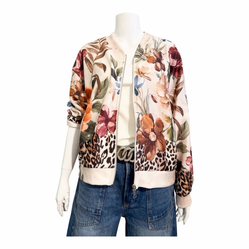SM102 Butterstoff Blouson mit herbstmuster natur beige HOUSE OF PINK SM102 Butterstoff Blouson mit herbstmuster natur beige HOUSE OF PINK