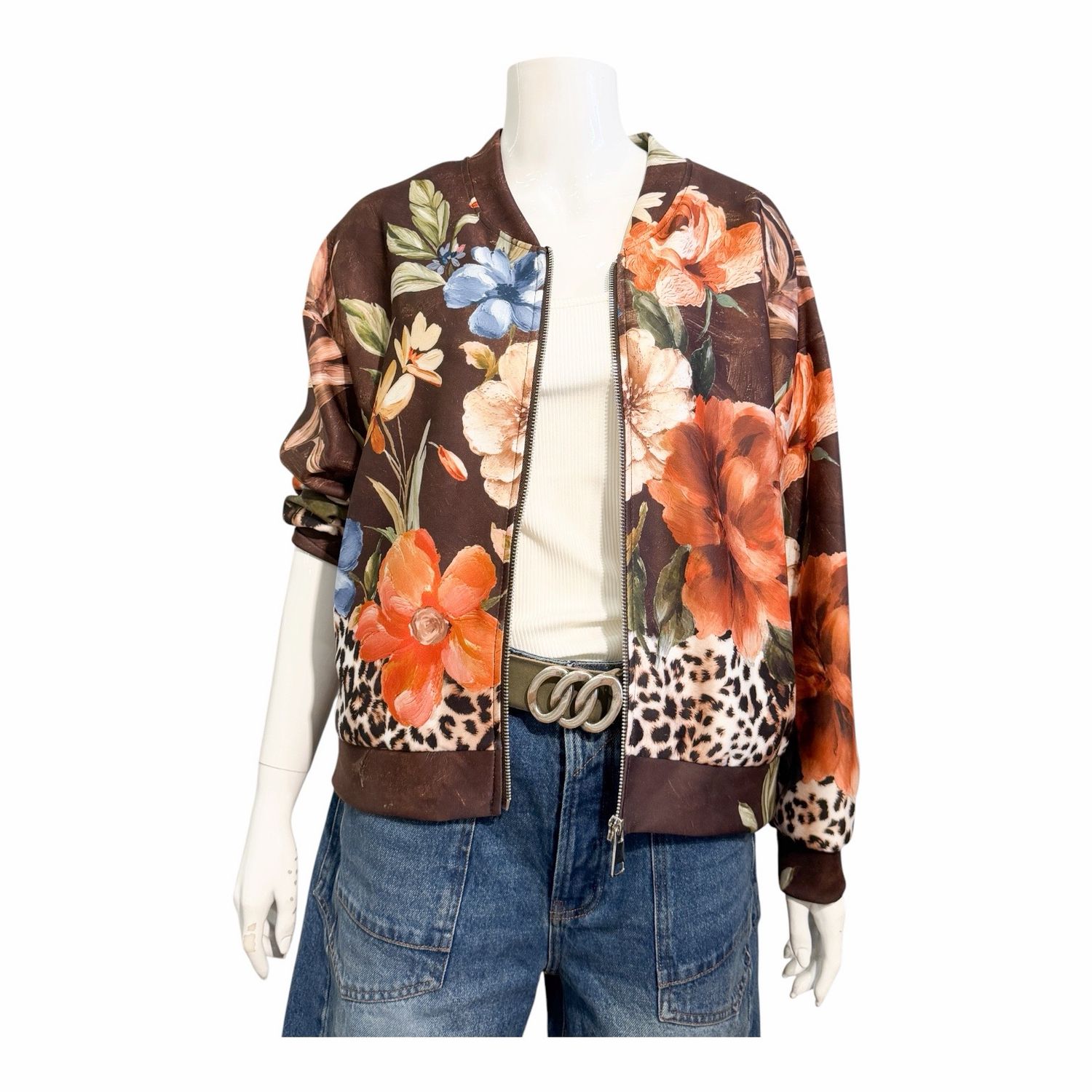 SM102 Butterstoff Blouson mit herbstmuster braun HOUSE OF PINK SM102 Butterstoff Blouson mit herbstmuster braun HOUSE OF PINK