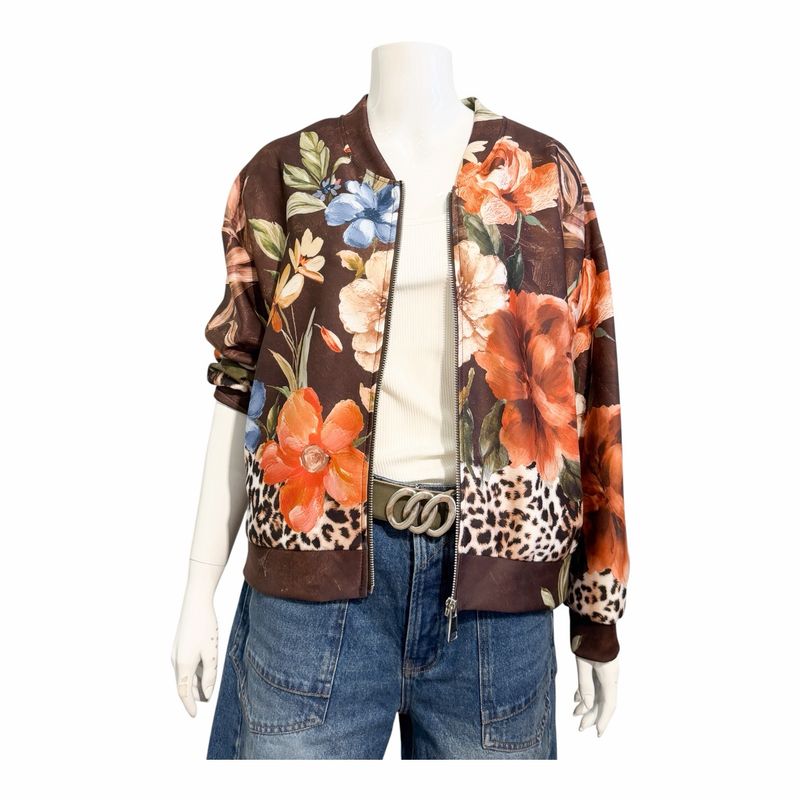 SM102 Butterstoff Blouson mit herbstmuster braun HOUSE OF PINK SM102 Butterstoff Blouson mit herbstmuster braun HOUSE OF PINK