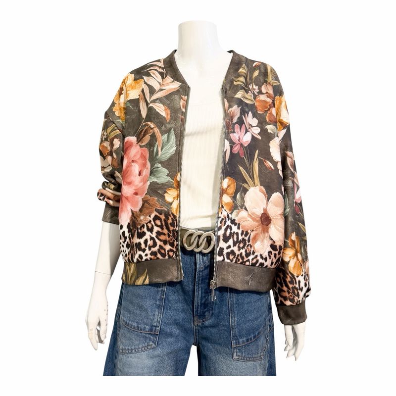 SM102 Butterstoff Blouson mit herbstmuster olivgrün HOUSE OF PINK SM102 Butterstoff Blouson mit herbstmuster olivgrün HOUSE OF PINK