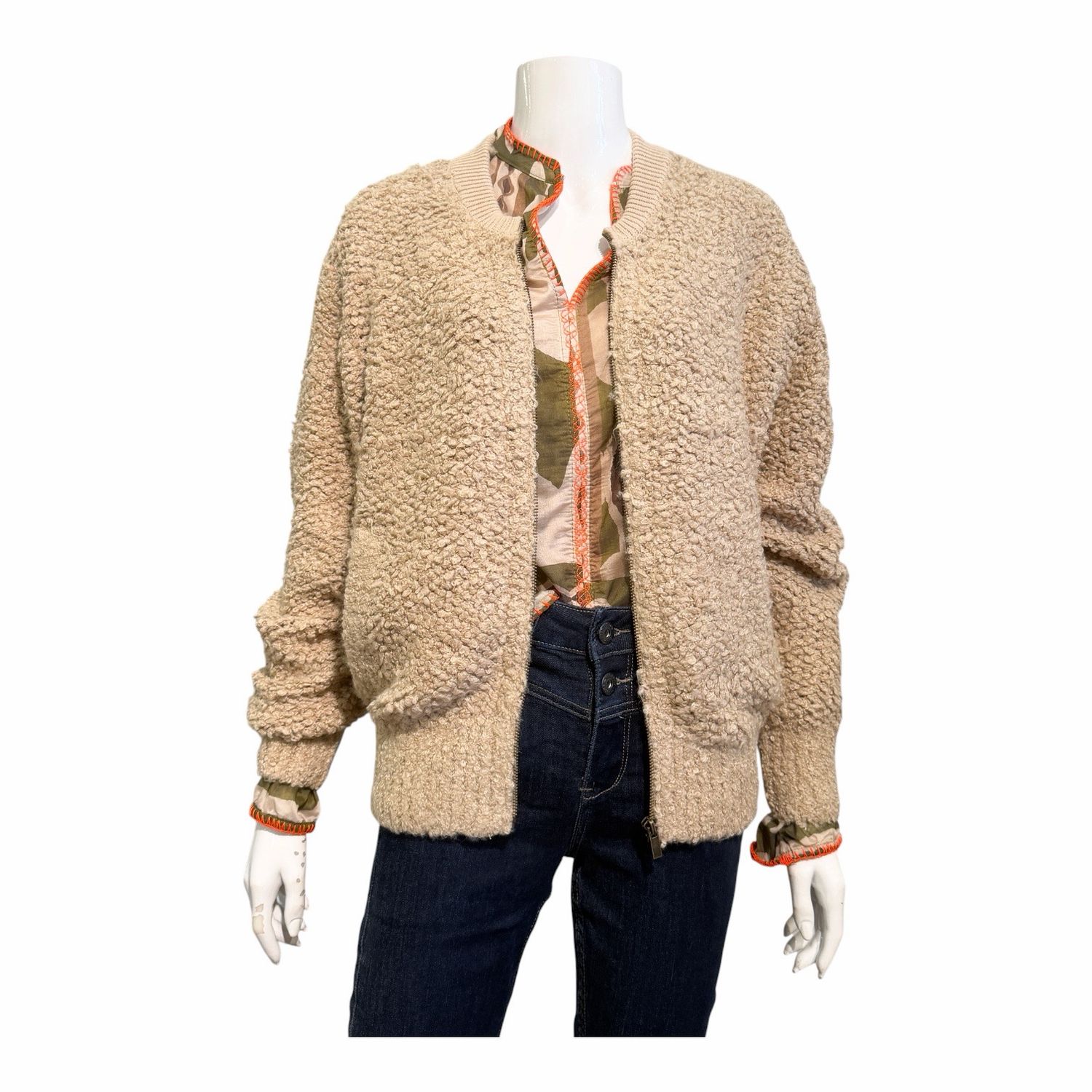 SRB5073 Boucle Bomber latte RED BUTTON SRB5073 Boucle Bomber latte RED BUTTON