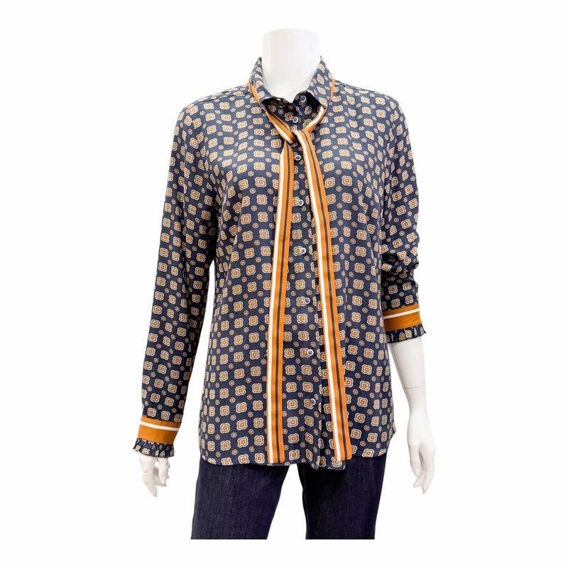 9133-157211 Druckbluse mit Krawattenband navy camel EMILY VAN DEN BERGH 9133-157211 Druckbluse mit Krawattenband navy camel EMILY VAN DEN BERGH