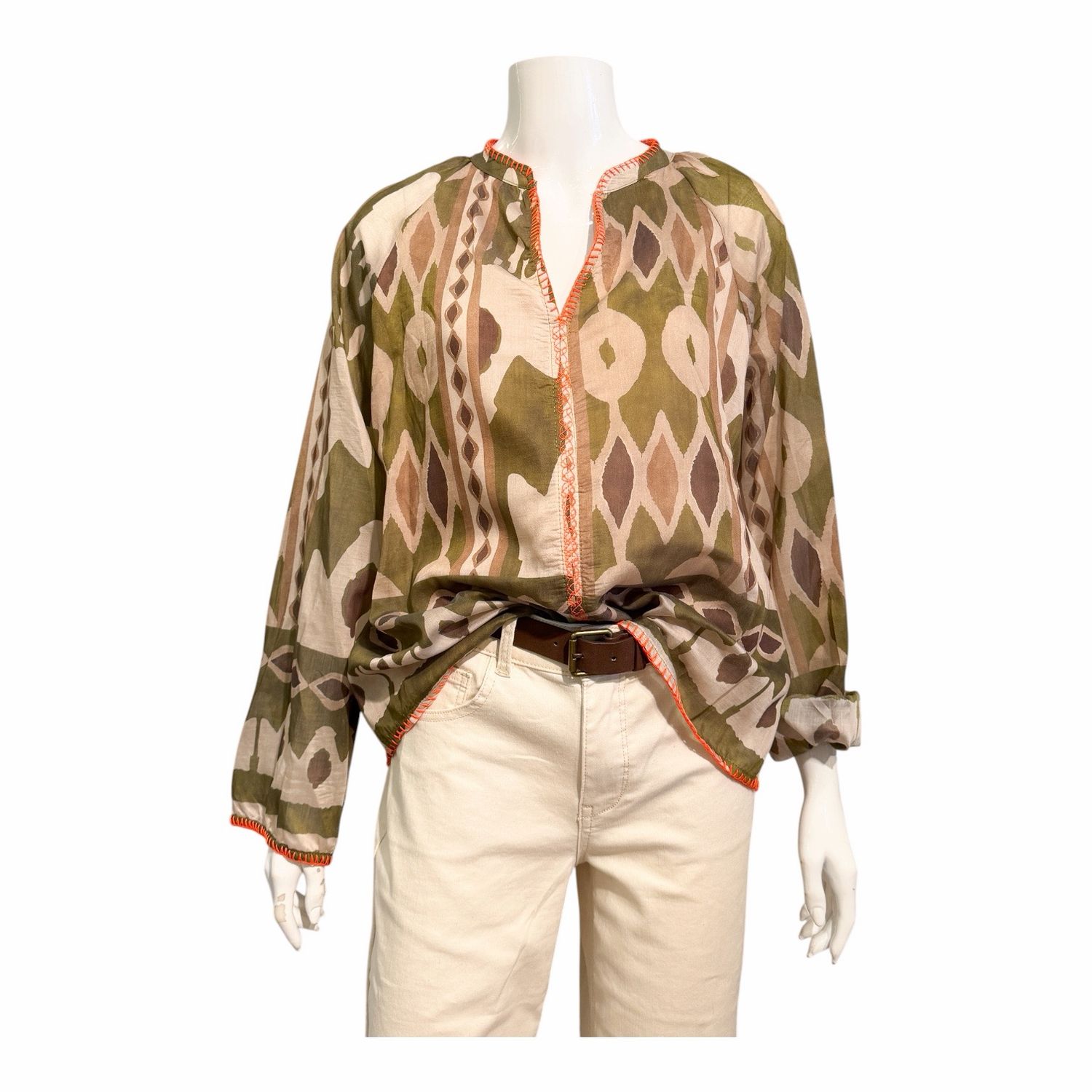 SM105 Tencelbluse khaki gemustert HOUSE OF PINK SM105 Tencelbluse khaki gemustert HOUSE OF PINK