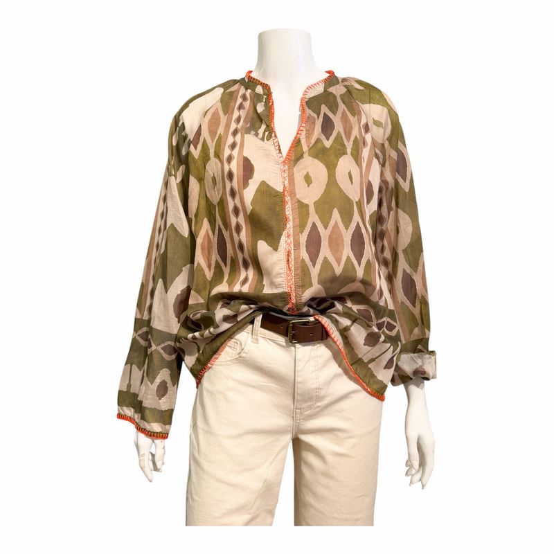 SM105 Tencelbluse khaki gemustert HOUSE OF PINK SM105 Tencelbluse khaki gemustert HOUSE OF PINK
