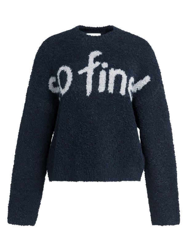 01-000636 Bouclepullover mit Aufschrift cat black navy YAYA 01-000636 Bouclepullover mit Aufschrift cat black navy YAYA