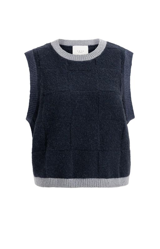 01-000634 Weicher Strick-Spenzer mit Kontrastborten cat black ( grau blau ) YAYA 01-000634 Weicher Strick-Spenzer mit Kontrastborten cat black ( grau blau ) YAYA