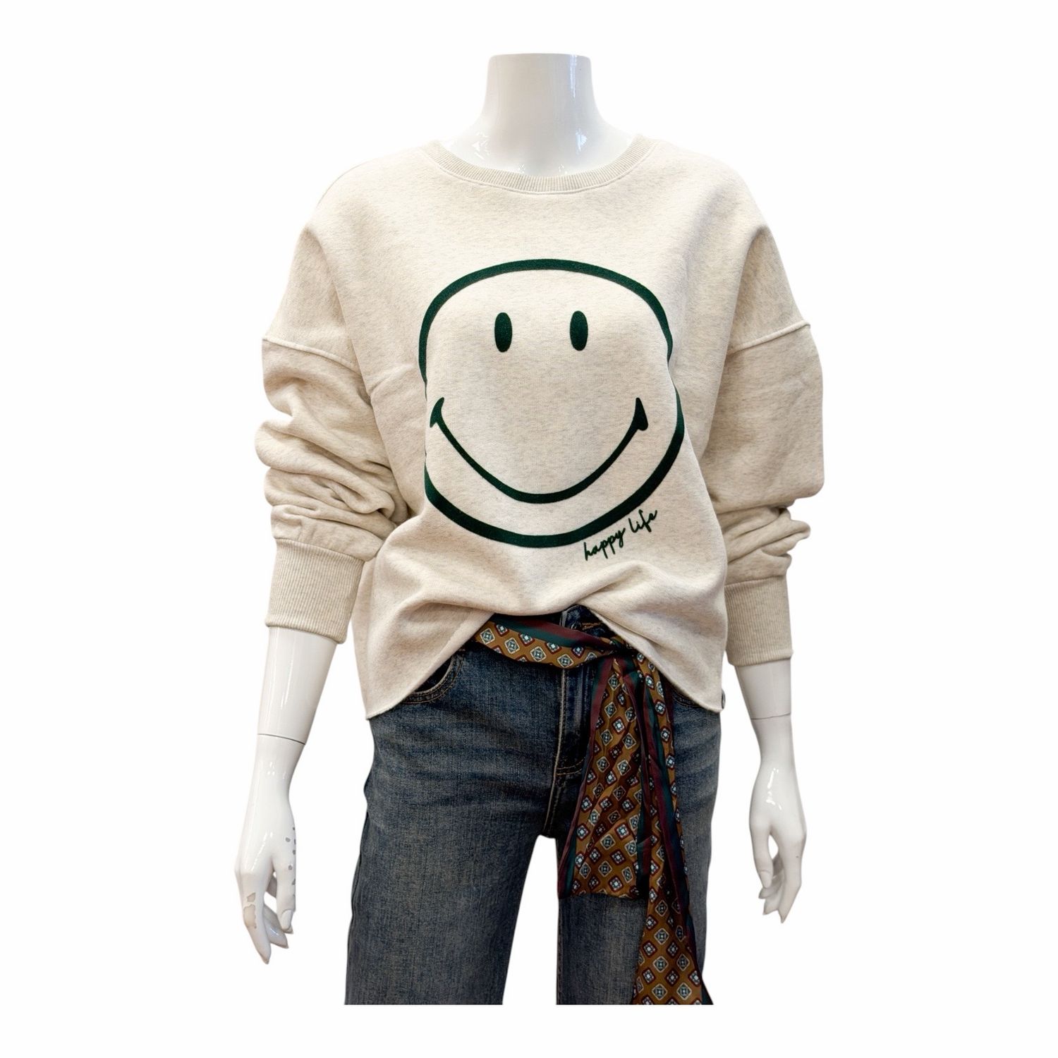 51976 Oversize Sweater mit dark green Flocksmiley THE SHIRT PROJECT 51976 Oversize Sweater mit dark green Flocksmiley THE SHIRT PROJECT