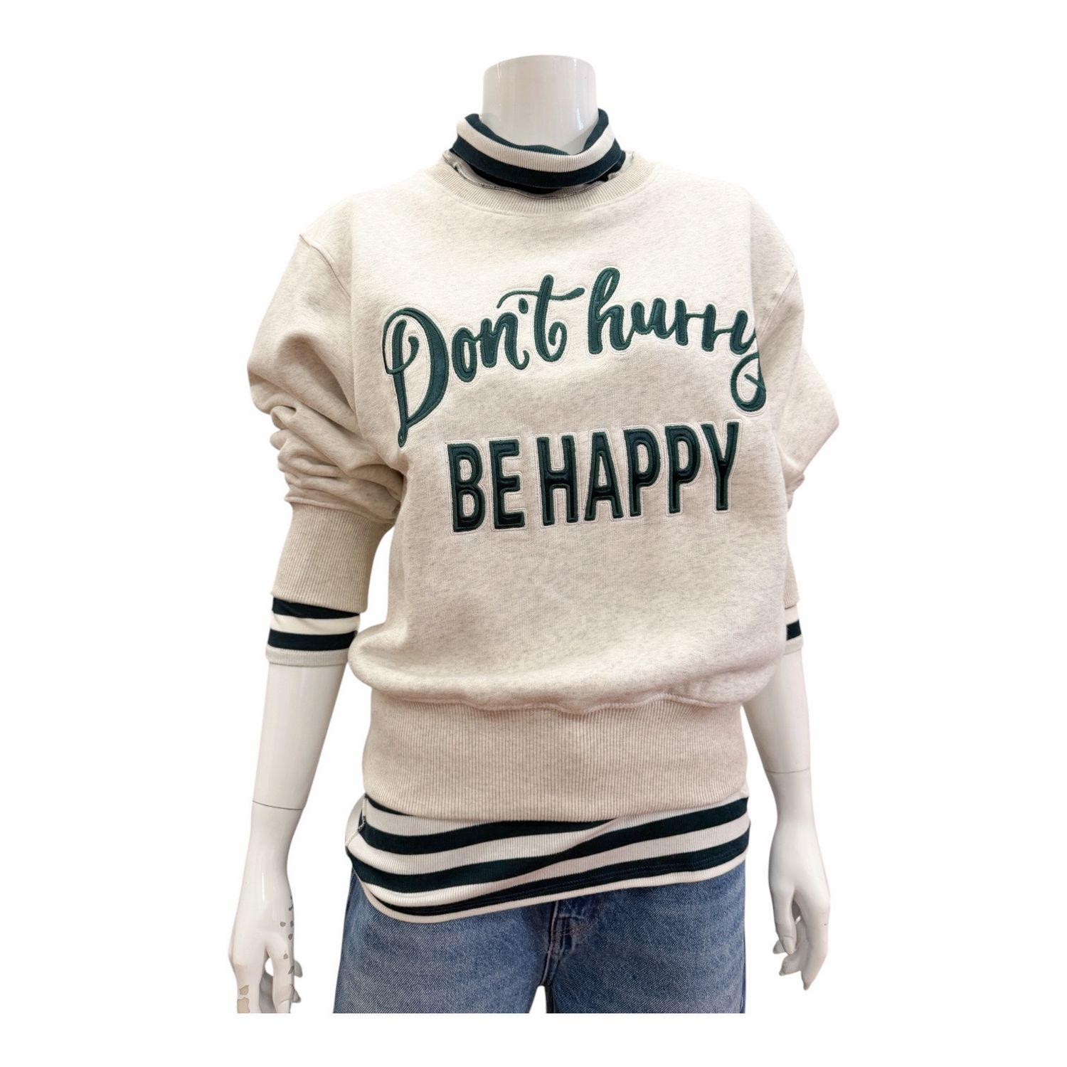 51992 Sweater 51992 Sweater " don't hurry behappy" pine green THE SHIRT PROJECT