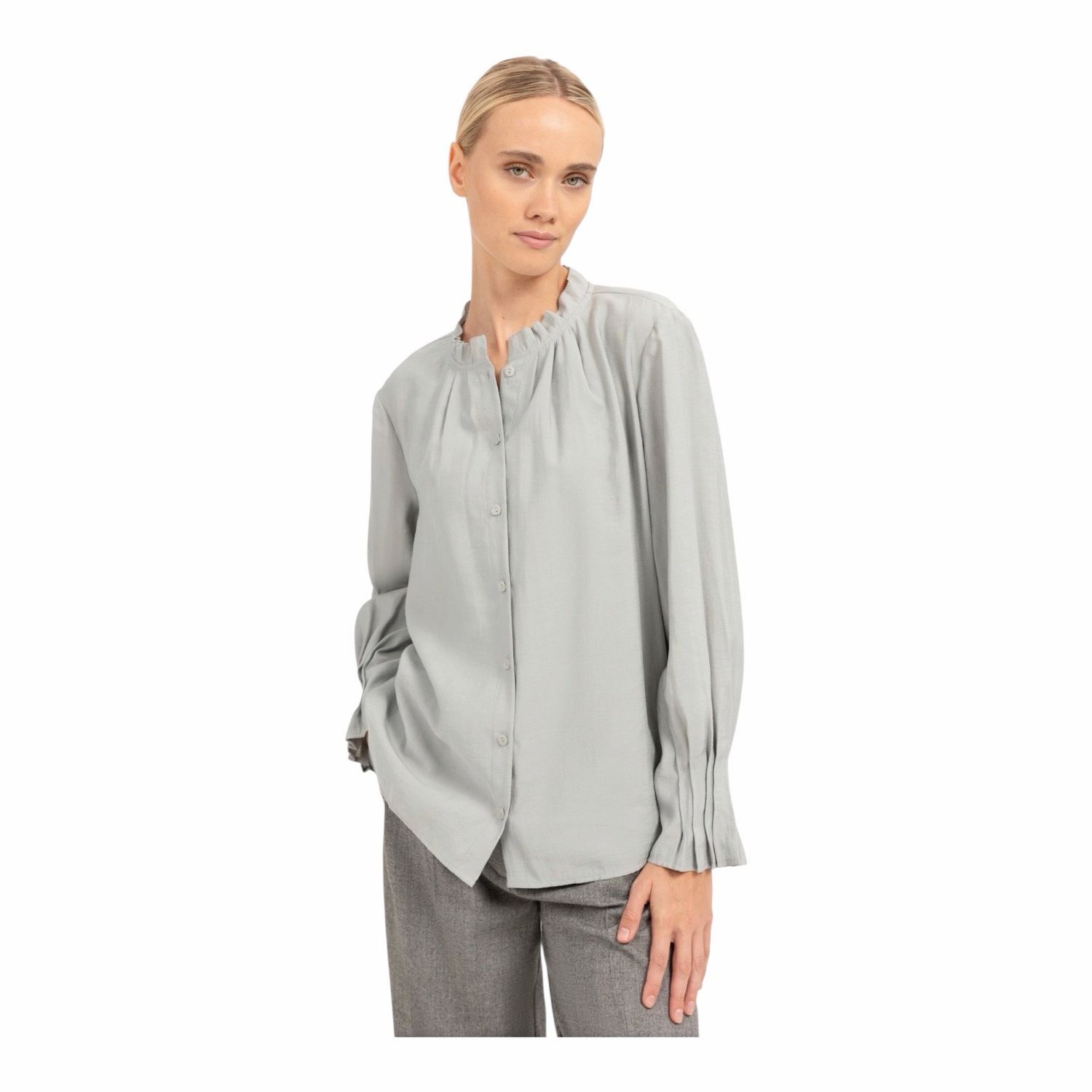 01-201253 Bluse mit plissiertem Kragen und plissierten Bündchen illusions gray YAYA 01-201253 Bluse mit plissiertem Kragen und plissierten Bündchen illusions gray YAYA