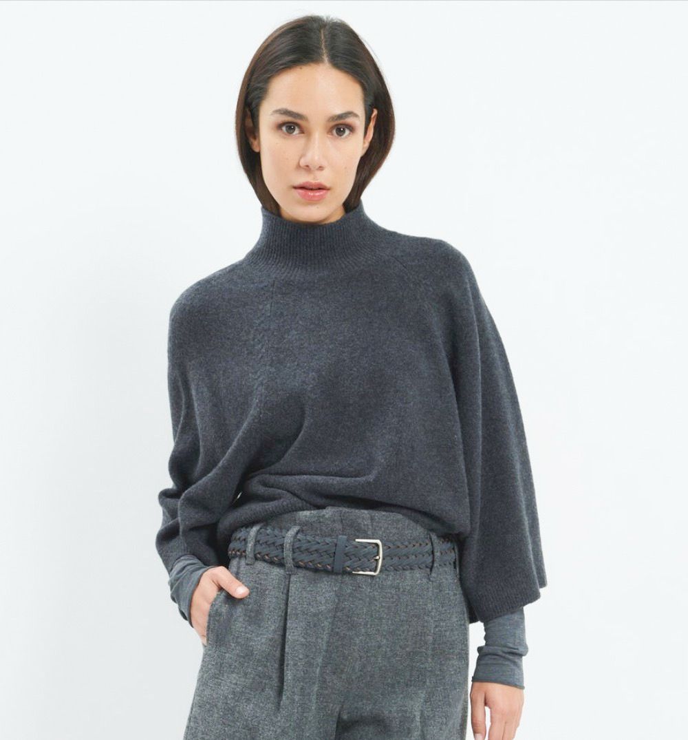 01-000655 Pullover mit weiten Ärmeln und Mockneck Kragen anthrazit mel. YAYA 01-000655 Pullover mit weiten Ärmeln und Mockneck Kragen anthrazit mel. YAYA