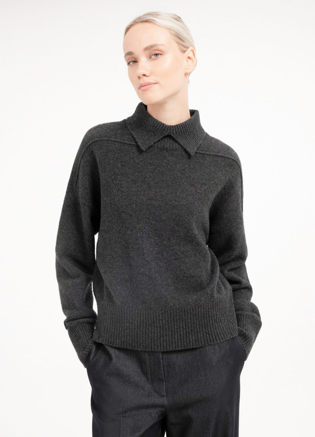 01-000661 Strickpullover mit Polokragen anthrazit mel. YAYA 01-000661 Strickpullover mit Polokragen anthrazit mel. YAYA