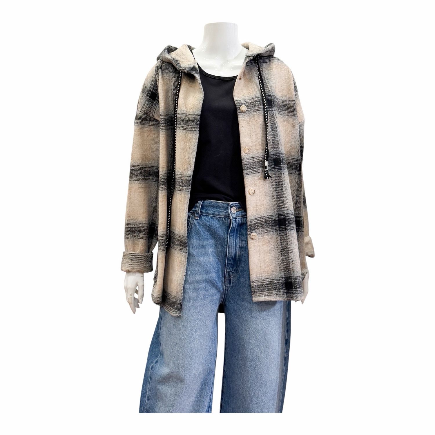 63050 check black sand grey warme Oversize Kapuzen- Hemdjacke MARTA DU CHATEAU 63050 check black sand grey warme Oversize Kapuzen- Hemdjacke MARTA DU CHATEAU