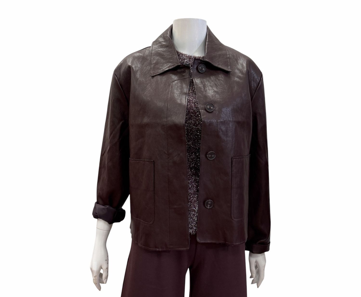 20127023 IHHARUMI Faux Leather Retro Jacke fuge dark red ICHI