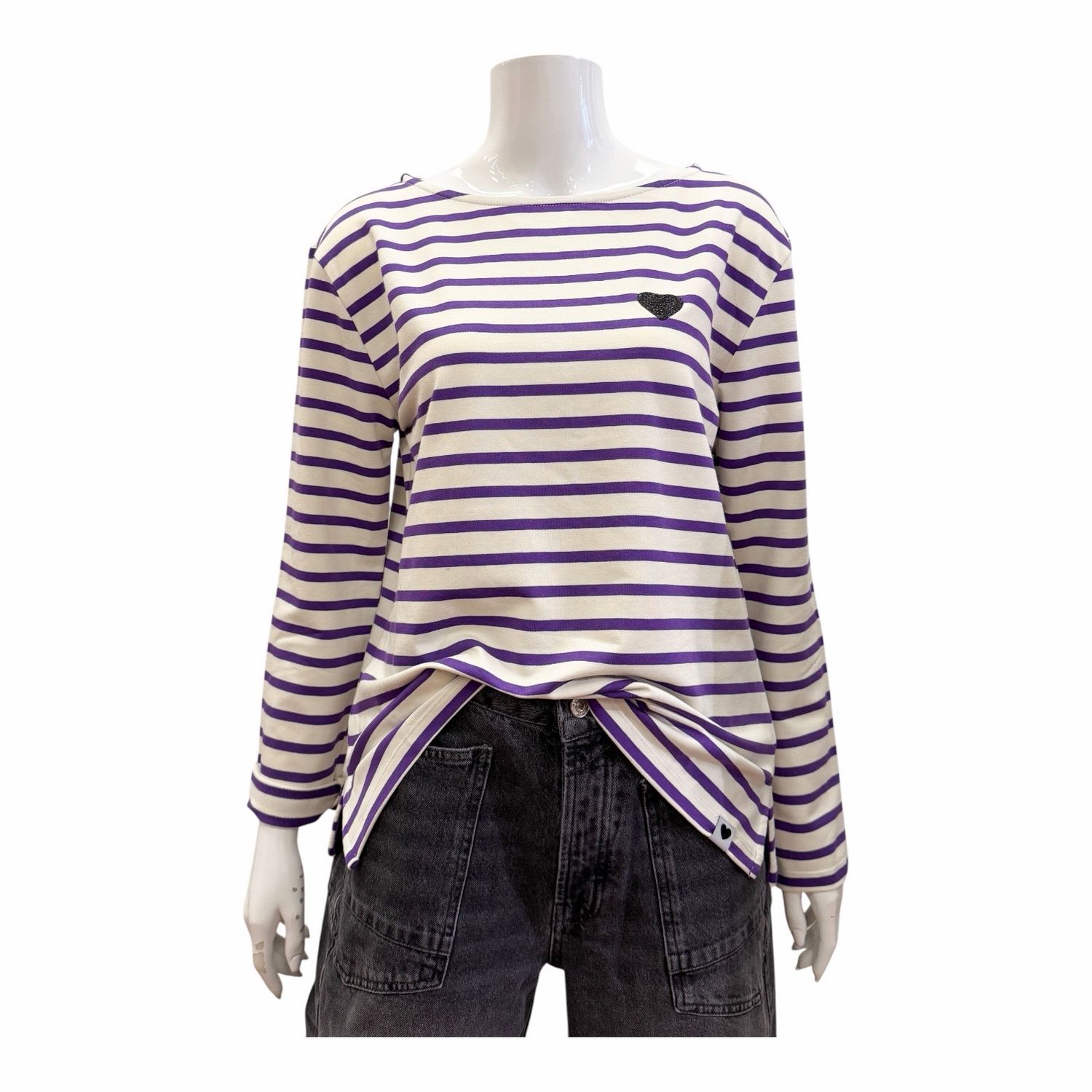 51977 Ringelshirt mit U-Boot Ausschnitt violett offwhiteTHE SHIRT PROJECT