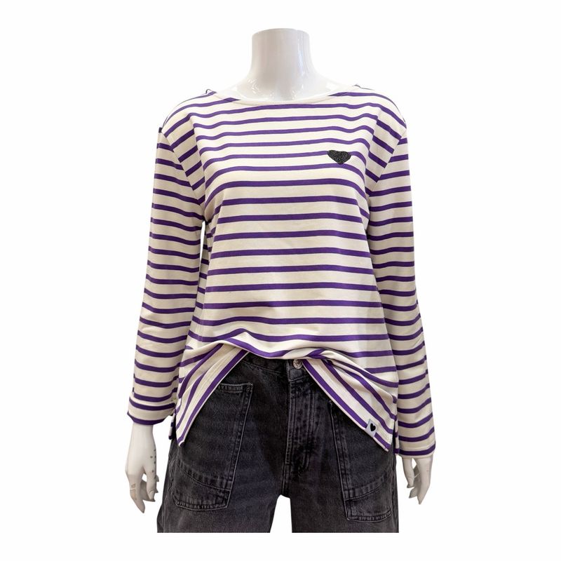 51977 Ringelshirt mit U-Boot Ausschnitt violett offwhiteTHE SHIRT PROJECT