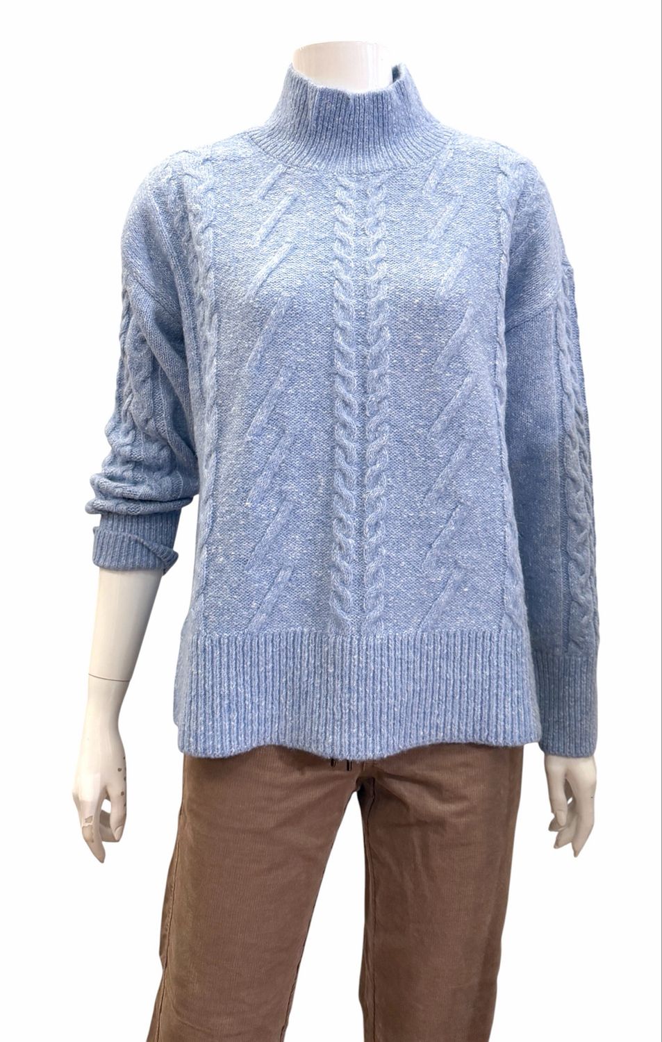 T1 82507-9150 Grobstrick Mockneck bleu melange TIMEZONE