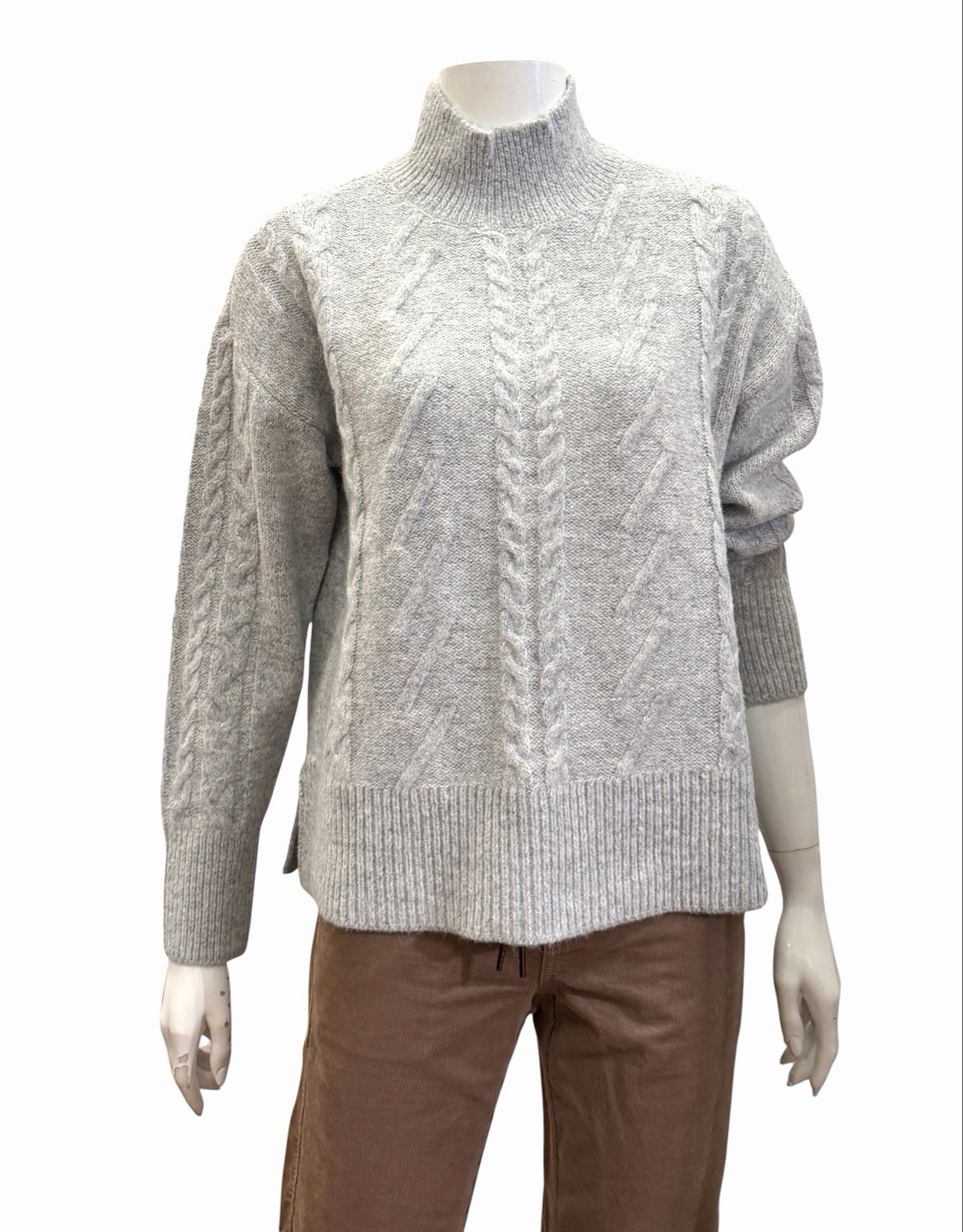 T1 82507-9150 Grobstrick Mockneck grey melange TIMEZONE