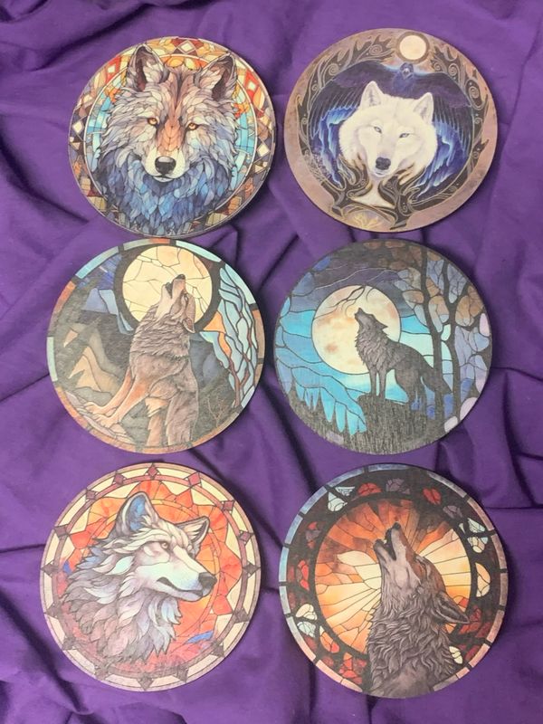 WOLF COASTERS PKT 6 - 10cm
