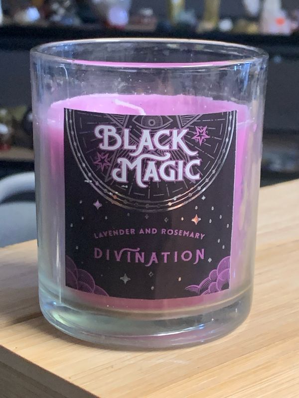 BLACK MAGIC DIVINATION - LAVENDER &amp; ROSEMARY GLASS CANDLE - 150 g Wax