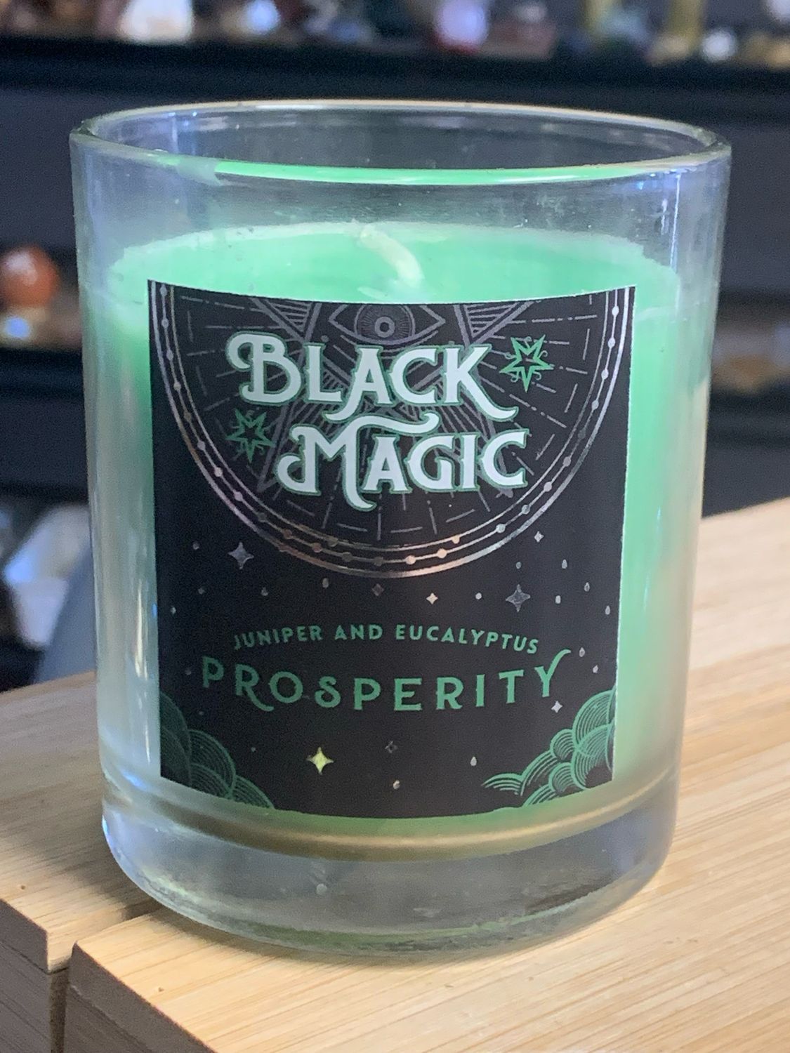 BLACK MAGIC PROSPERITY - JUNIPER &amp; EUCALYPTUS GLASS CANDLE IN GIFT BOX- 150 g Wax