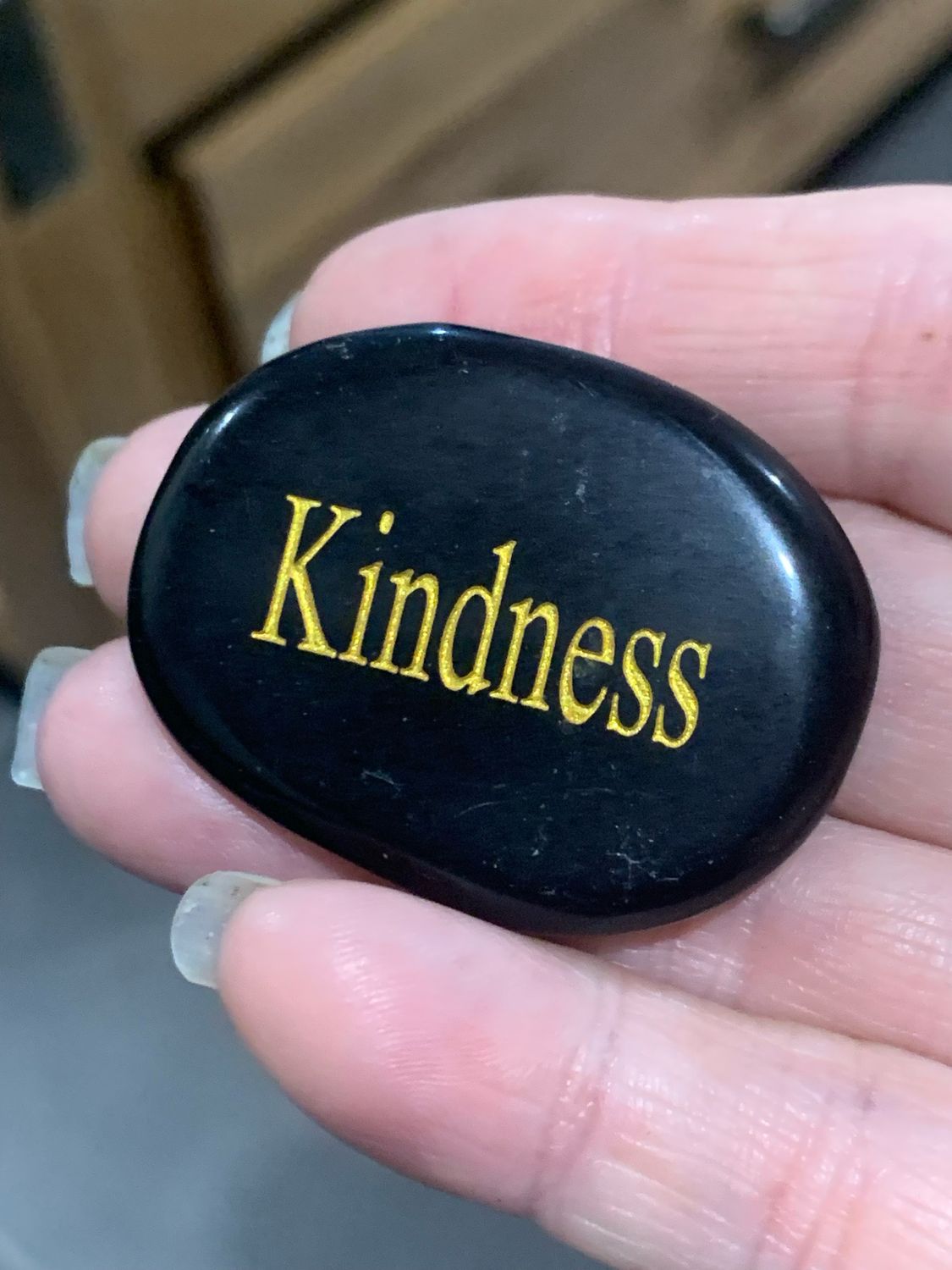 BLACK OBSIDIAN WORRY STONE Embossed - Kindness