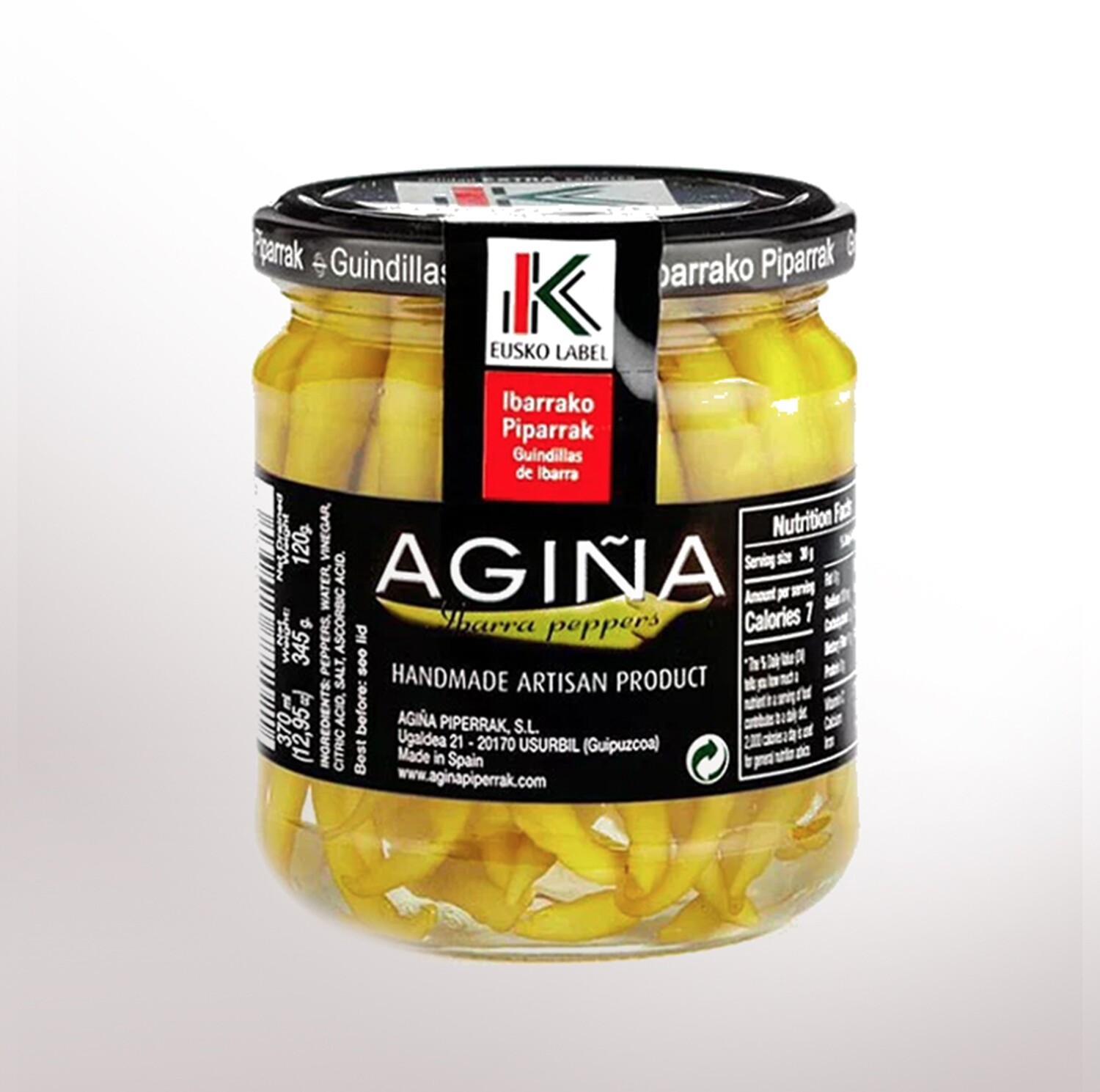 Agina Piperrak E.L. Guindilla Ibarra 370 ml Jar