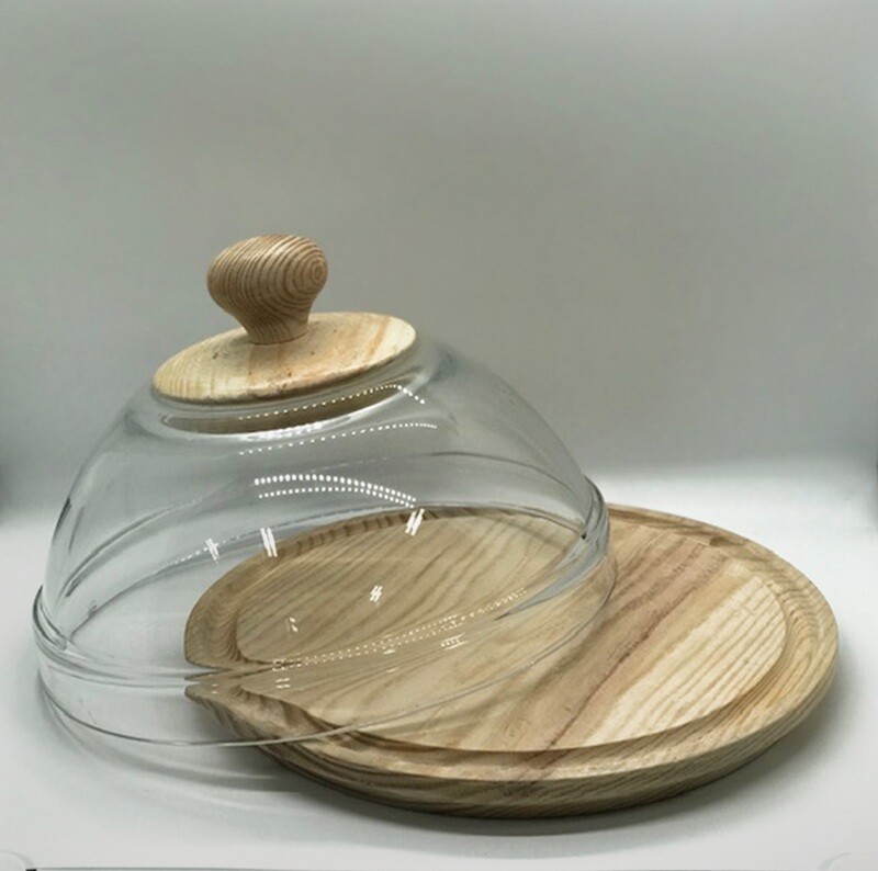 Galician cheese plate [Quesera] with lid &amp; wooden base