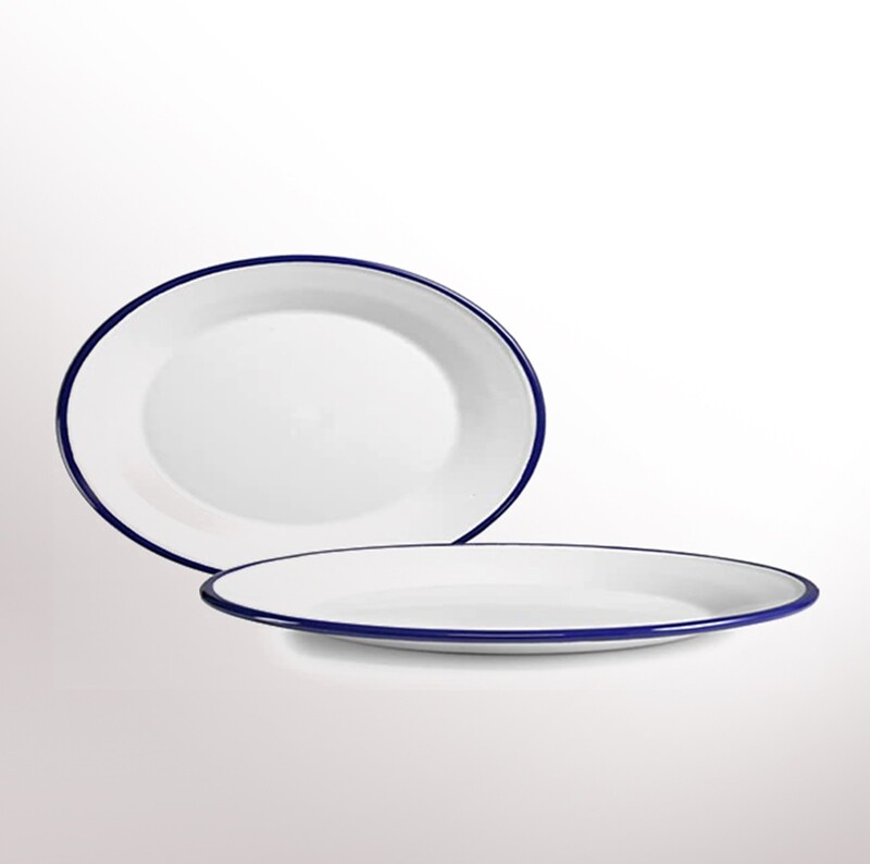 IBILI VINTAGE, white with blue ribbon oval platter (30 cm x 20 cm)