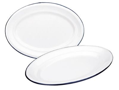 IBILI VINTAGE, white with blue ribbon oval platter (30 cm x 20 cm)
