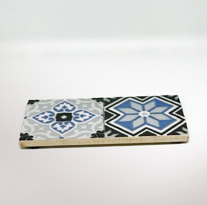 Pack of 4 mini blue serving tile (15 x 7 x 1 cm)