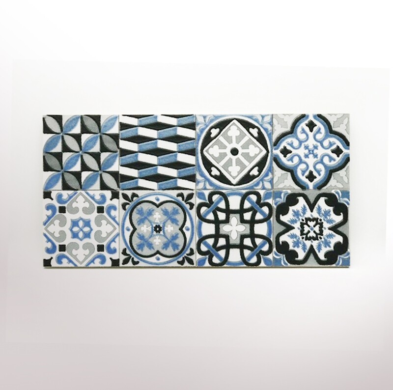 Blue serving plate hydraulic tile (30 x 15 x 1 cm)