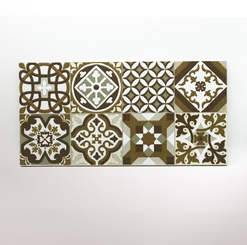 Brown serving plate hydraulic tile (30 x 15 x 1 cm)