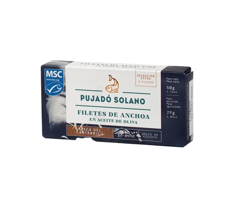 PUJADÓ SOLANO, premium Cantabrian 8 pieces anchovy fillet in olive oil (50 g)