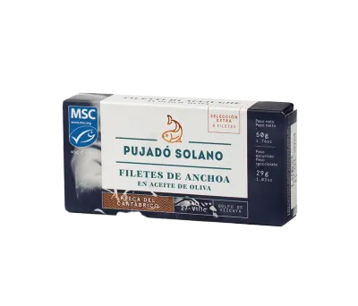 PUJADÓ SOLANO, premium Cantabrian 8 pieces anchovy fillet in olive oil (50 g)
