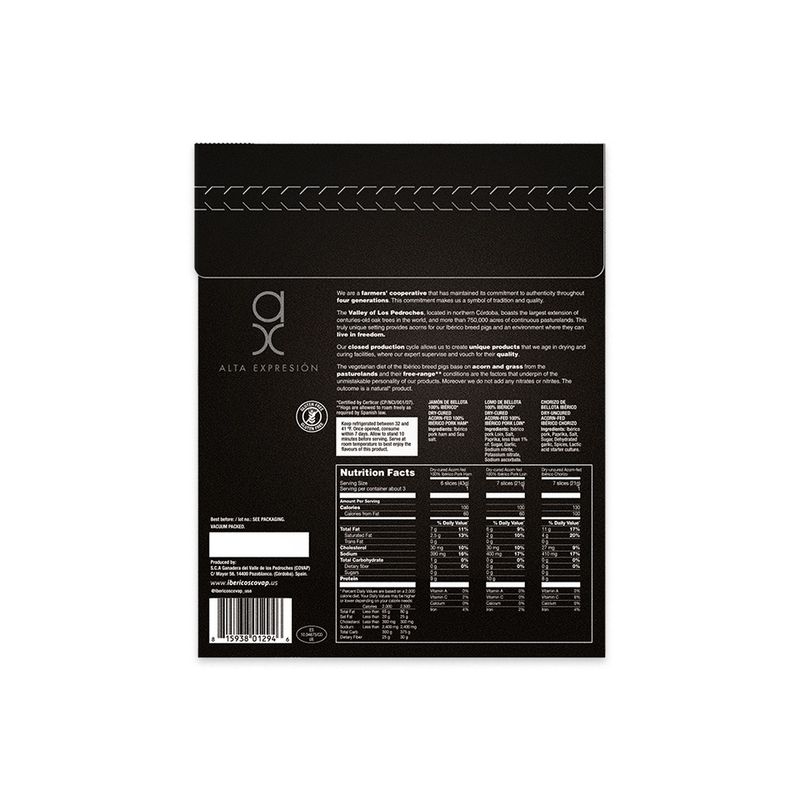 COVAP AX, Iberian sampler – acorn-fed 100% [Jamón Ibérico, lomo y chorizo] (3 oz)
