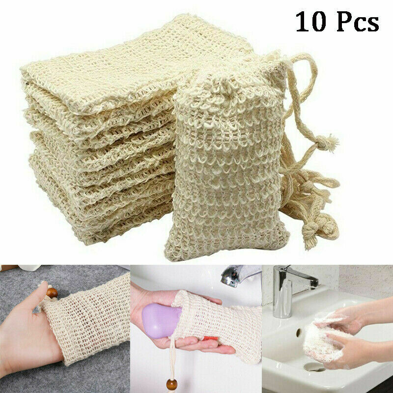 10 Pack Natural Sisal Soap Bag Exfoliating Soap Saver Pouch Holder US Stock